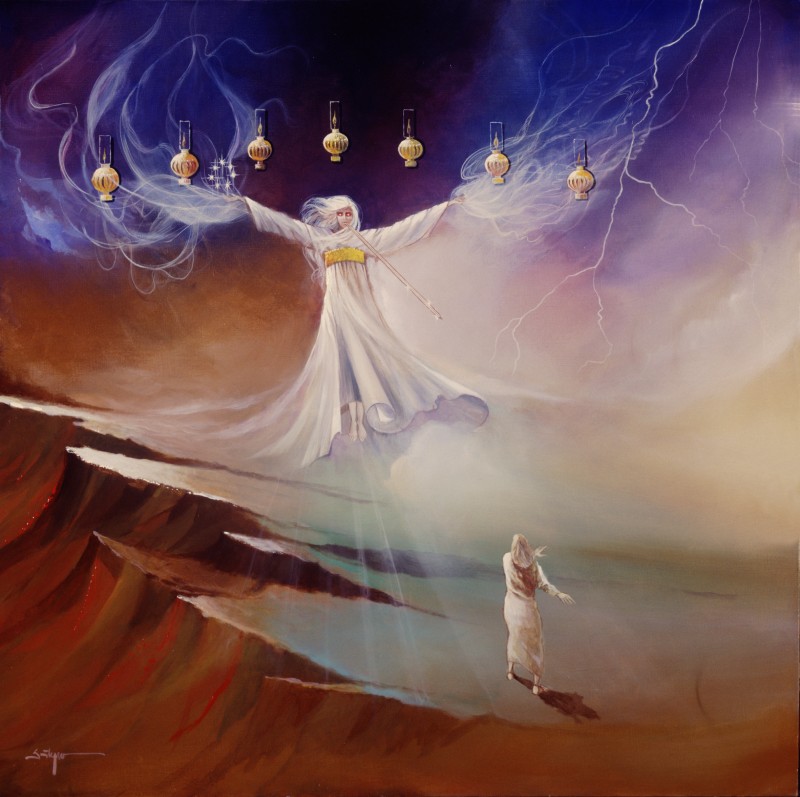 Sátyro Marques (1935-2019) Pintura mostra "A Visão de Jesus Glorificado", do Apocalipse de Jesus